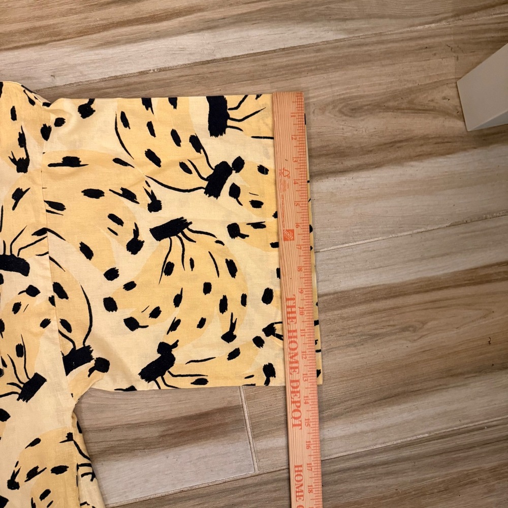 Farm Rio Banana Print Linen Blend Button Down Romper Yellow Black Small - Picture 8 of 8